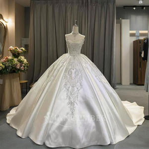 Gorgeous Modern Princess Satin Appliques Bridal <b>Ball</b> <b>Gown</b> Pure Handmade Crystal Pearl Wedding Dress Lsoy010 for - Product Image 1