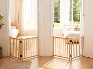 Wooden Freestanding <b>Dog</b> Gates <b>for</b> The House,Doorways, <b>Stairs</b>,Wood <b>Dog</b> Fences Indoor Pet Gate,Step Over Fence-2 Panel H:23" - Product Image 2