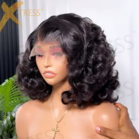 Perruque Courte Bob Blonde Mèches Blanches et Brunes Brésilienne Sans Colle avec Fermeture en Dentelle 5x5, Cheveux Humains Bouclés Ondulés Blonds 200%, Vente en Gros