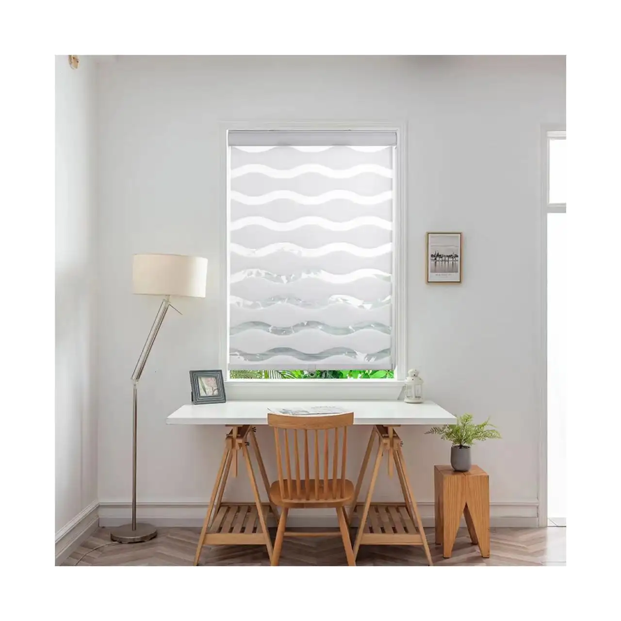 Cordless Zebra Blinds Light Filtering Sheer Shades Dual Outdoor Roller Blinds Control Zebra Blind for Day and Night