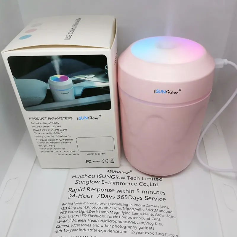 Portable 300ml Réservoir D'eau Capacité USB Air Humidificateur RGB Coloré Lampe de Nuit Air Purificateur Diffuseur De Voiture Humidificateur à vapeur Froide