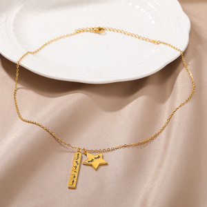 Vente en gros <span class=keywords><strong>de</strong></span> colliers pour femmes en plaqué or 18 ct, bijoux personnalisés, <span class=keywords><strong>message</strong></span> arabe gravé avec pendentif étoile, collier délicat à cils - Product Image 3