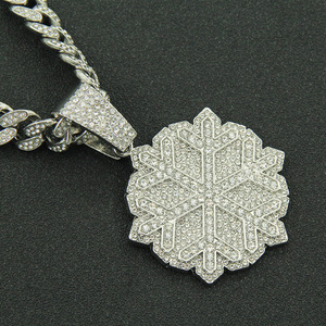 Colliers à pendentif flocon de neige géométrique en alliage plaqué or et argent, personnalisables, style hip-hop pour hommes, bijoux de mode, vente chaude - Product Image 3