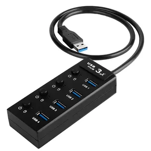 HUB USB 3.0 Plug and Play de 4 pieds avec interrupteur marche/arrêt individuel Répartiteur LED 4 ports avec vitesse de 5 Go/s certifié CE ROHS en stock