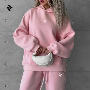 Tuta Sportiva Personalizzata da <span class=keywords><strong>Donna</strong></span>, Completo Rosa <span class=keywords><strong>Oversize</strong></span> con Felpa e Pantaloni, Abbigliamento Streetwear - Product Image 2