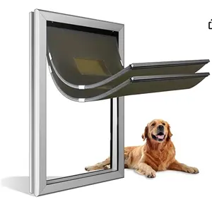 Puerta para perros resistente a la intemperie, puerta de aluminio para mascotas para interior con solapa magnética y panel deslizante Bloqueable, perrito resistente