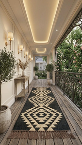 Geometric Southwestern Wool <b>Jute</b> <b>Rug</b> | Handwoven Boho Tribal Carpet for Farmhouse Hallway Entryway Bedroom Living Room Decor - Product Image 5