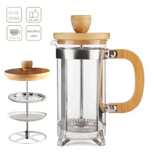 350ML High Borosilicate Carafe Durable Bamboo Handle Stainless Steel Filter French Press Coffee/Tea Maker