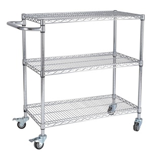 Estante Móvil de Almacenamiento de Malla de Tres Niveles con Ruedas, Carro de Acero al Carbono Móvil - Product Image 3