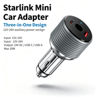 Adaptateur d'alimentation pour voiture Starlink Mini 3-en-1 105W 30V 3.5A Convertisseur DC Entrée 12V-24V avec double ports USB Affichage de la tension