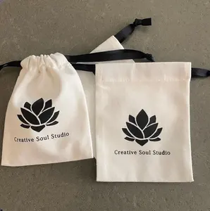 Custom Logo Organic Cotton Muslin Bags Shopping Pouch Canvas Drawstring Dust Bag For Handbag