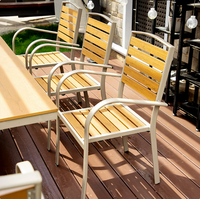 Ensemble de salle à manger moderne pour patio extérieur, résistant aux intempéries, en alliage d'aluminium, pour parc, villa, jardin, loisirs, combinaison table et chaises en plastique et bois