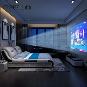 Desain Modern Italia ukuran Queen tempat tidur lapis kain bingkai kayu kamar tidur Set furnitur Raja pintar tempat tidur mewah kulit