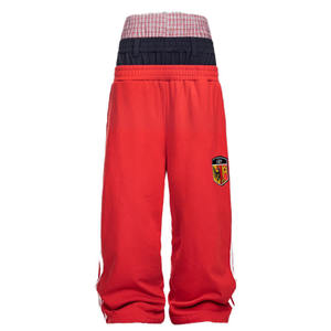 Pantalon large en pur coton pour homme, coupe ample, double taille, broderie rayée rouge, style coréen, léger et décontracté - Product Image 4