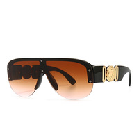 Lunettes de soleil unisexes polarisées demi-cerclées, style rétro rock européen et américain, monture métallique monobloc incrustée, avec boîte, au charme moderne