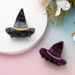 Pince à cheveux personnalisée en forme de chapeau de sorcière d'Halloween, mignonne, en plastique, avec strass, pour la vente en gros - Product Image 1