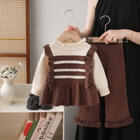 Mädchenpullover mit Kragen 2026 Neues Gestricktes Dreiteiliges Set aus Acryl-Langarmshirt Süßes Niedliches Kleines Mädchen Hosen-Outfit