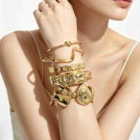 Ensemble de bracelets multicouches superposés géométriques exagérés style punk ouvert avec perles CCB, pour femme, été, style euro-américain transfrontalier