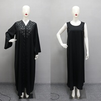En stock CY500419 Ensemble de prière 2 pièces noir Ramadan Aïd Abaya ouverte style kimono Robe musulmane ornée de strass Vente en gros 2025