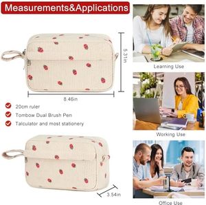 Dễ thương dâu tây màu be thời trang bút chì trường hợp dây kéo lớn Túi bút lớn cho các trường học cung cấp cho thanh thiếu niên cô gái chàng trai phụ nữ người đàn ông - Product Image 5