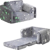 Canapé-lit enfant dessin animé compressible et roulable en éponge, motif étoile lumineuse en flanelle, monoplace, amovible et lavable