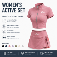 Ensemble deux pièces pour femmes, vêtements de sport ajustés avec logo personnalisé, fermeture éclair colorée, veste et mini-jupes de tennis, ensemble de survêtement
