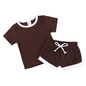 Ensembles de vêtements pour bébés garçons et filles, coton côtelé, manches courtes, couleur unie, vêtements pour nouveau-nés, ensembles de vêtements pour bébés - Product Image 3