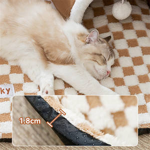 豪华二合一猫洞巢屋宠物床猫狗庇护所和隧道狗屋秋冬垫宠物猫床洞 - Product Image 4