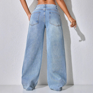 <span class=keywords><strong>Jean</strong></span> en denim délavé à strass <span class=keywords><strong>pour</strong></span> femmes européennes et américaines, <span class=keywords><strong>grande</strong></span> <span class=keywords><strong>taille</strong></span>, <span class=keywords><strong>taille</strong></span> basse, coupe droite ample avec boutons - Product Image 6