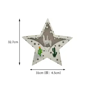 Hölzerne fünfzackige Stern hohle Elch und Schnee Weihnachten LED Laterne Dekoration