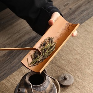 Ensemble de cuillères à thé en bambou, design rétro sculpté, pour cérémonie du thé Kung Fu, outil de mesure du thé portable avec plateau et cuillère - Product Image 4