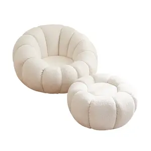 Cheap Nordic Fabric Velvet Pumpkin White Leisure Chair Relax Accent Kids Chair Bedroom Sets Furniture Hotel Living Room Chairs