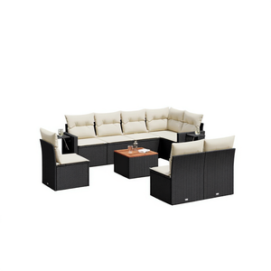 Ensemble de salon de jardin en rotin blanc crème et noir avec coussins, 6 places, mobilier d'extérieur, design contemporain - Product Image 1