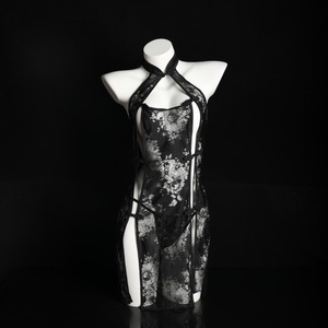 Lingerie <b>Set</b> Cheongsam Style Sheer Floral Print Nightgown Women <b>Sexy</b> Costume For Role Play - Product Image 1