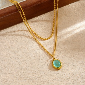 Retro Green Resin Pendant Double Layer Necklace For Women Chinese Style Stackable Clavicle Chain Fashion Jewelry Gift - Product Image 3
