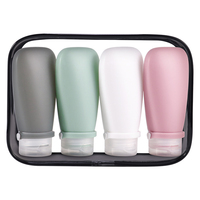 Kit de flacons de voyage en silicone réutilisables et portables, vides, 90/60 ml, 4 en 1, pour shampoing, lotion, distributeur, flacons de voyage