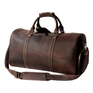Personalized Large Travel Men Weekender bag Handmade Custom Round Recycled Vegan Leather Duffle Bags