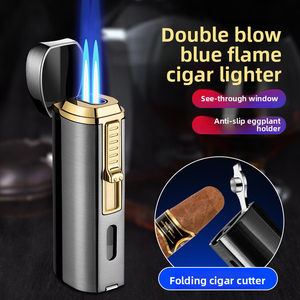 Briquet à butane de luxe JH Premium, briquet vintage de luxe à 3 jets de <span class=keywords><strong>flamme</strong></span> avec porte-cigare et perforateur - Product Image 1