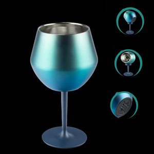 DD4035 Logotipo personalizado 14oz Fondo de cristal de acero inoxidable Verde Blanco Oro Copa desmontable aislada Copas de vino - Product Image 5