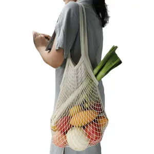 Fourre-tout en filet 100% coton Recyclable, écologique, personnalisé, sacs en filet pour emballage de fruits et légumes avec Logo