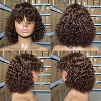 Peluca de Cabello Virgen Rizado de Lujo de 12 Pulgadas con Flequillo, Cabello Natural Ombre, Pelucas Bob de Cabello Humano Hechas a Máquina para Mujeres