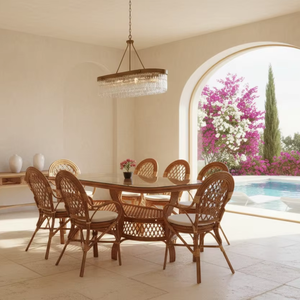 Juego de Comedor JAVA de Ratán/Mimbre, 8 Piezas, Elegante Juego de Mesa y Sillas para Hoteles, Apartamentos, Hogares Modernos, Calidad Premium y Confort - Product Image 1