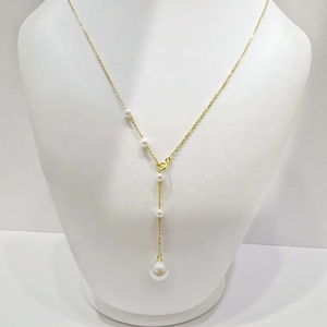 Collier de mariée en argent sterling 925 personnalisé, bijoux fins, forme en Y, style coréen, délicat, simple, collier de perles circulaires. - Product Image 4