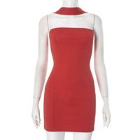 Solide Sexy Femme Robe Tempérament Wrap Halter Haute Stretch Sans Manches Simple Dos Nu Mini Robes Moulantes
