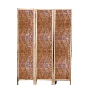 Bamboo Woven Folding Screen Amber Color Solid Wood Frame Chinese Style Room Divider For Tea Room Home Office Hotel - Product Image 5