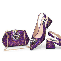 Ensemble chaussures et sac pour femme, chaussures à talon carré ouvertes, à enfiler, en PU, avec talon de 6 cm, lanières convertibles plates, pierres résistantes à l'usure, été