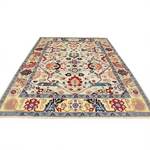 Grand tapis carré moderne en laine noué à la main, brodé, abstrait, antidérapant, lavable, écologique, à poils plats pour la maison, le bureau, les pique-niques - Product Image 3