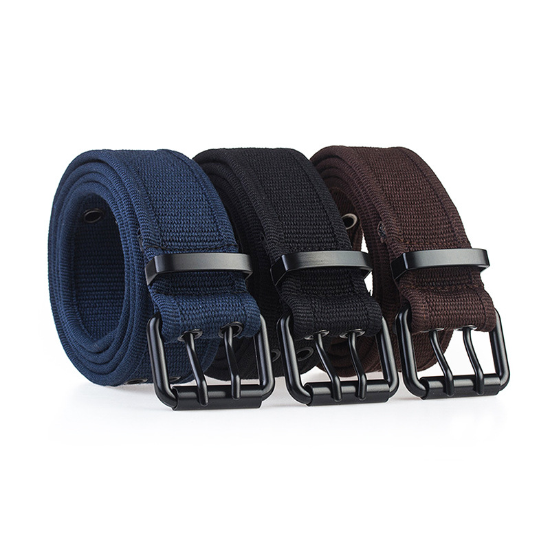 Double Prong Buckle Canvas Woven Belt Men's Customized Logo Waist Training Belt