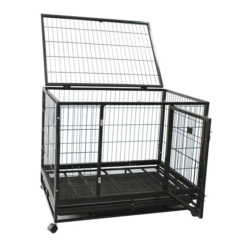 Cage pour animaux de compagnie, nouveau design de haute qualité, facile à nettoyer, noire, double porte, durable, pliable, cage pour chien, vente en gros