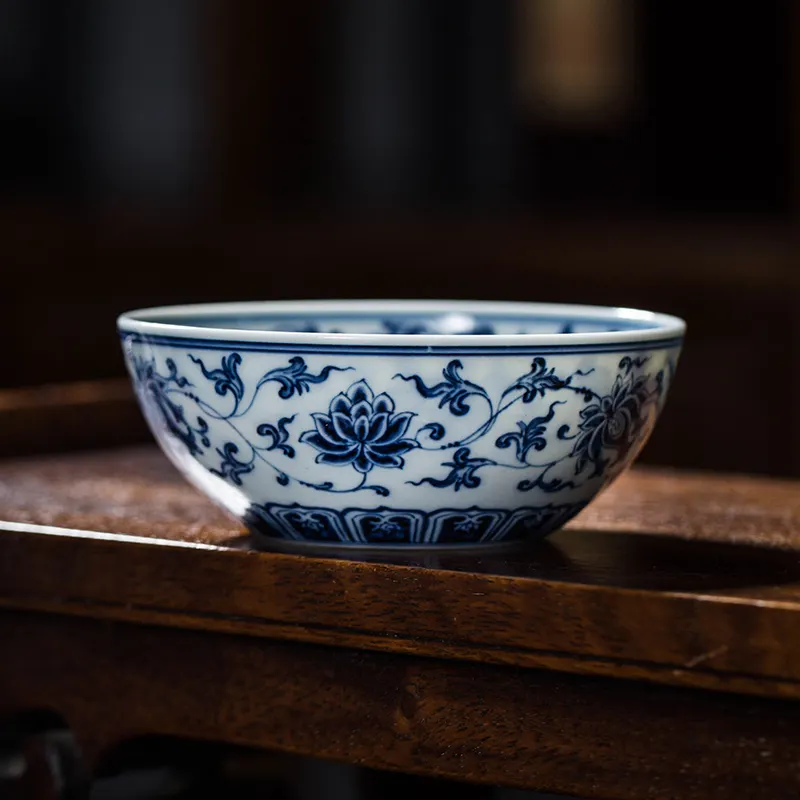 Jogo de chá Kung Fu do forno de Zhong, pronto para enviar, xícara de chá de cerâmica Jingdezhen, porcelana de alta qualidade pintada à mão em azul e branco